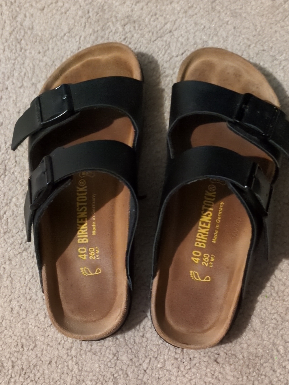Birkenstock Germany Arizona Black Birko-Flor Leather Sandal Sz 40